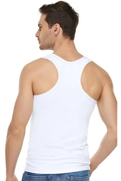 Tutku Elit Erkek Likralı Spor Askılı Atlet 1304 - 3 Adet  Beyaz 2XL