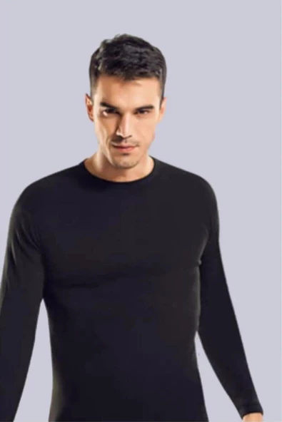 Tutku Elit Erkek Sıfır Yaka Likralı Uzun Kol Fanila Atlet 1302 - 2 Adet  Siyah 2XL - Resim 2