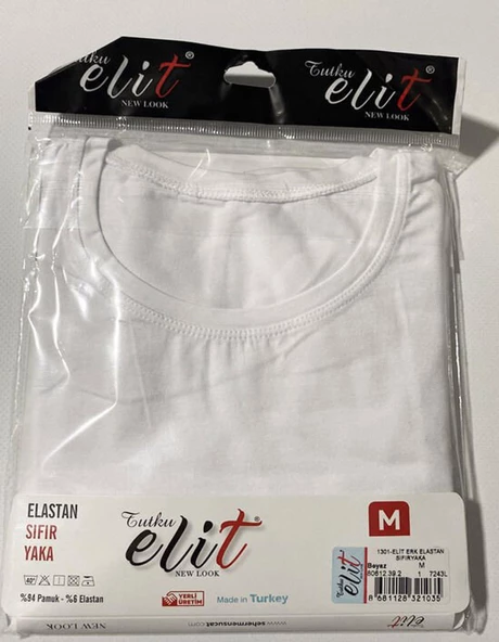 Tutku Elit Erkek Sıfır Yaka Likralı Kısa Kol Fanila Atlet 1301 - 12 Adet  Beyaz M - 3