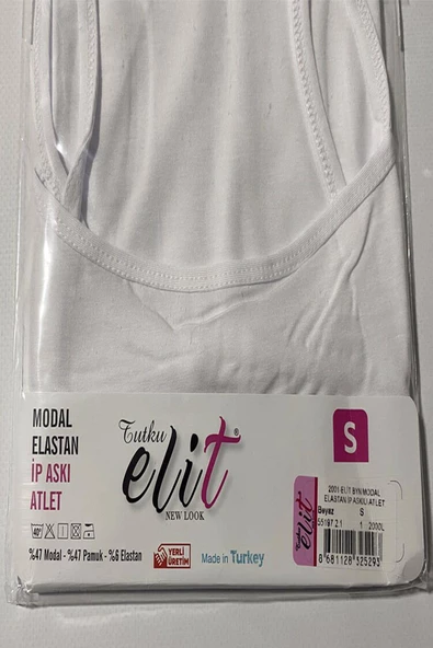 Tutku Elit Kadın Modal Likralı İp Askılı Atlet 2001- 9 Adet  Beyaz S - Resim 3