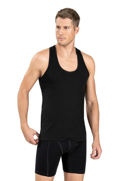 Jiber Erkek Pamuklu Likralı Rambo Atlet 136 - 9 Adet  XL Siyah - Resim 5