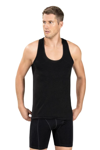 Jiber Erkek Pamuklu Likralı Rambo Atlet 136 - 9 Adet  XL Siyah - Resim 6