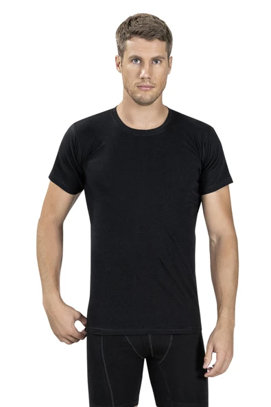 Jiber Erkek Sıfır Yaka Kısa Kol  Atlet Fanila 111 - 12 Adet  Siyah 2XL
