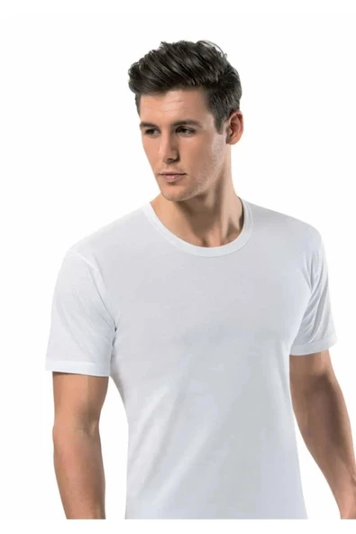 Erdem Erkek Bisiklet Yaka Pamuklu Kısa Kol Fanila Atlet 1150 - 6 Adet  Beyaz 4XL