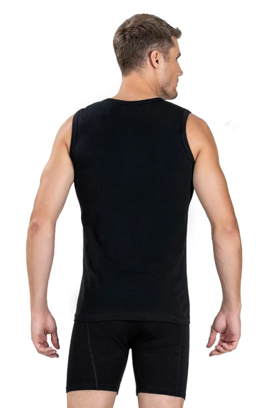 Jiber Erkek Sıfır Yaka Sıfır Kol Pamuklu Fanila Atlet 114 - 12 Adet  Siyah M - Resim 3