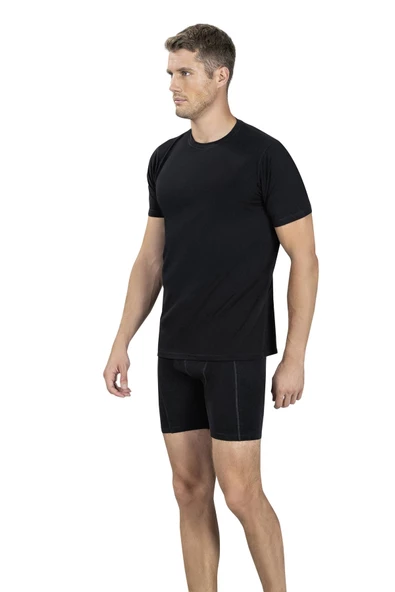 Jiber Erkek Sıfır Yaka Kısa Kol  Atlet Fanila 111 - 12 Adet  Siyah 2XL - Resim 2