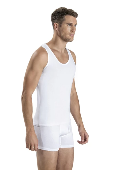 Jiber Erkek Pamuklu Rambo Sporcu Atlet 106 - 12 Adet  Beyaz XL - Resim 2