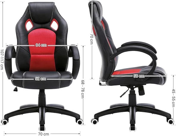 Songmics Yarış Sandalyesi, Ofis Sandalyesi, Oyun Sandalyesi, Yönetici Koltuğu, Döner Sandalye, Poliüretan, Siyah-Kırmızı, Obg56Br - 5