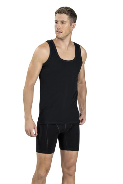 Jiber Erkek Sporcu Rambo Renkli Askılı Atlet 113 - 12 Adet  Siyah M - Resim 2