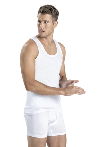 Jiber Erkek Pamuklu Geniş Askılı Atlet 101 - 9 Adet  Beyaz 2XL - Resim 2