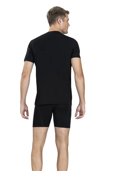 Jiber Erkek V Yaka Kısa Kol Atlet Fanila 112 - 9 Adet  Siyah L - Resim 3