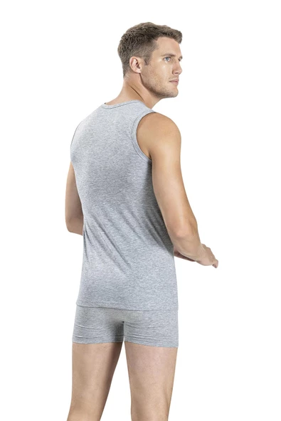 Jiber Erkek Sıfır Yaka Sıfır Kol Pamuklu Fanila Atlet 114 - 12 Adet  L Gri - Resim 3
