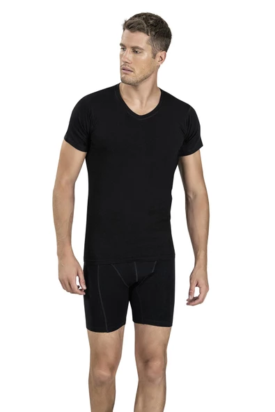 Jiber Erkek V Yaka Kısa Kol Atlet Fanila 112 - 6 Adet  Siyah S ürün görseli