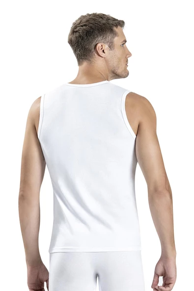 Jiber Erkek V Yaka Sıfır Kol Pamuklu Fanila Atlet 123 - 9 Adet  Beyaz 2XL - Resim 2