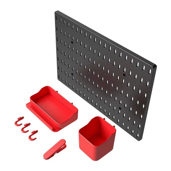Plastik Delikli 7 Parçalı Organizer Siyah Kırmızı Çok Amaçlı Anahtarlık Pano Düzenleyici 40x28 cm - 6
