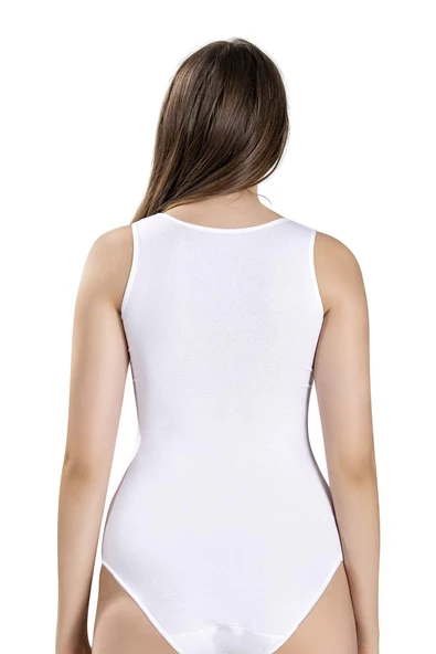 Jiber Kadın Geniş Askılı Kancalı Likralı Body 582 - 9 Adet  Beyaz M - Resim 3