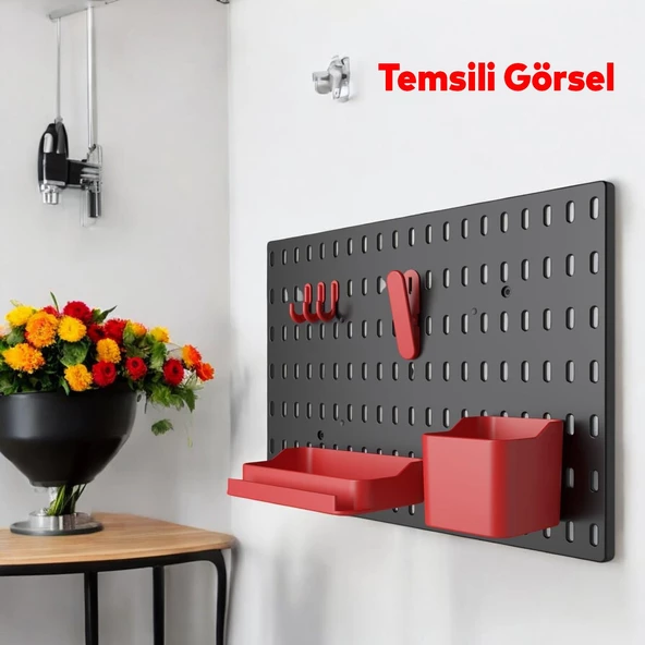 Plastik Delikli 7 Parçalı Organizer Siyah Kırmızı Çok Amaçlı Anahtarlık Pano Düzenleyici 40x28 cm - 4