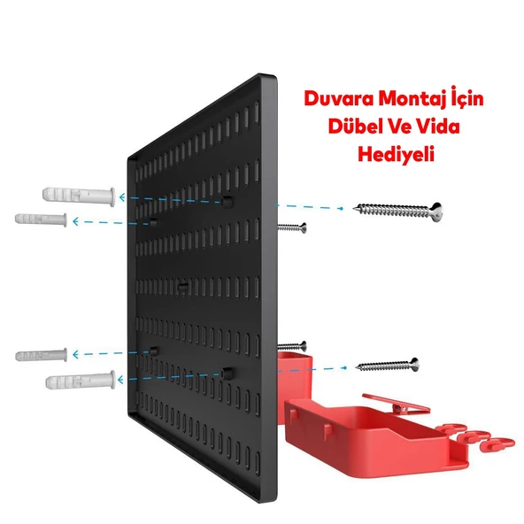 Plastik Delikli 7 Parçalı Organizer Siyah Kırmızı Çok Amaçlı Anahtarlık Pano Düzenleyici 40x28 cm - 2