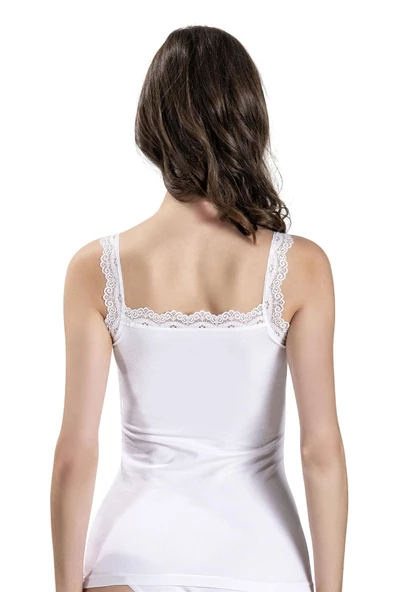 Jiber Kadın Güpürlü Geniş Askılı Likralı Atlet 505 - 6 Adet  Beyaz 2XL - Resim 2