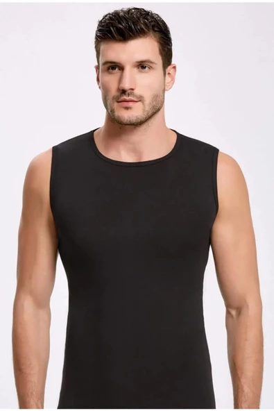 İlke Erkek Bisiklet Yaka Kolsuz Badi Fanila Atlet 1006-1007 - 12 Adet  Siyah 2XL