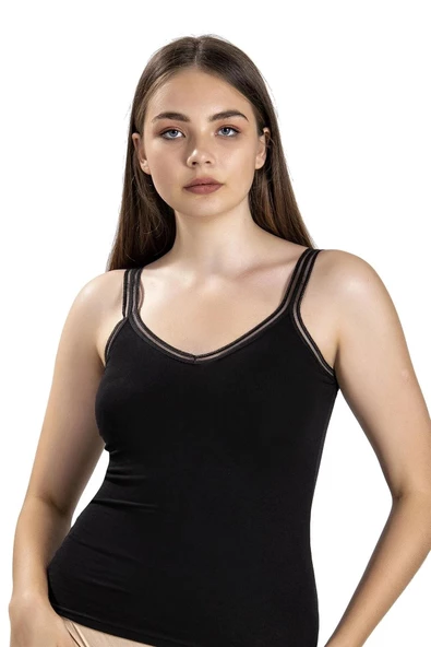 Jiber Kadın V Yaka İp Askılı Atlet 553 - 9 Adet  Siyah L ürün görseli