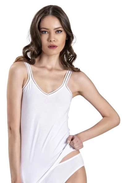 Jiber Kadın V Yaka İp Askılı Atlet 553 - 9 Adet  Beyaz L ürün görseli