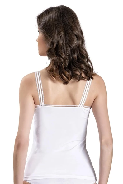Jiber Kadın V Yaka İp Askılı Atlet 553 - 6 Adet  Beyaz M - Resim 2