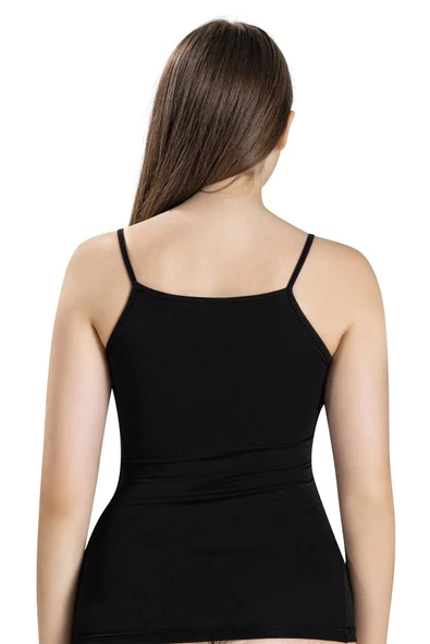 Jiber Kadın Modal Önü Dantelli İp Askılı Atlet 613 - 9 Adet  Siyah L - Resim 2