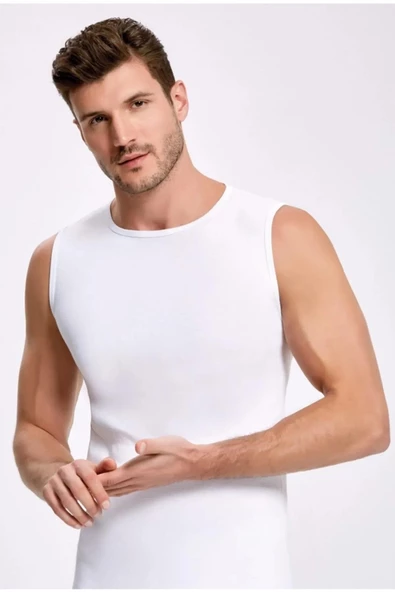 İlke Erkek Bisiklet Yaka Kolsuz Badi Fanila Atlet 1006-1007 - 12 Adet  Beyaz 2XL