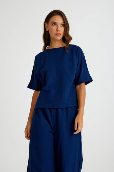 Keten Günlük Rahat Beli Lastikli Kadın İkili Takım Alt Üst - 5