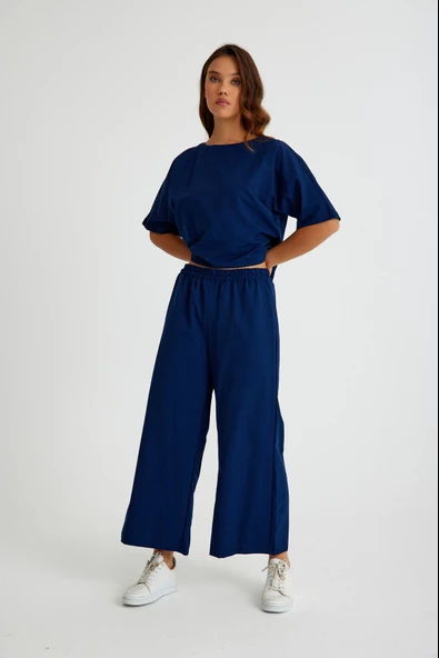 Keten Günlük Rahat Beli Lastikli Kadın İkili Takım Alt Üst - 4