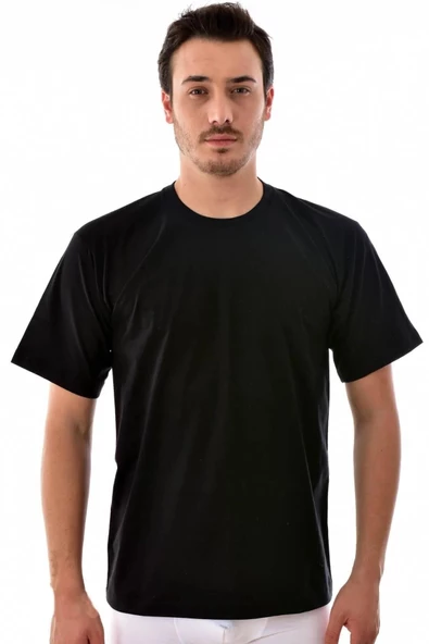 Tutku Erkek Sıfır Yaka Yarım Kol Renkli Fanila Atlet 0105 - 12 Adet  Siyah 2XL