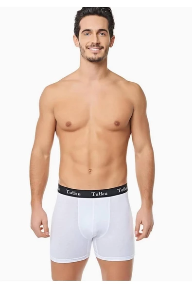 Tutku Erkek Likralı Sporcu  Boxer 0400 - 12 Adet  Beyaz M