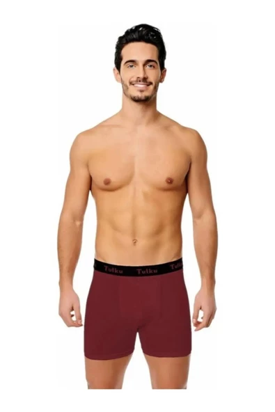 Tutku Erkek Likralı Sporcu  Boxer 0400 - 12 Adet  L Bordo