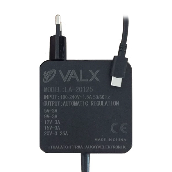 Notebook Adaptör Type-C Otomatik Voltaj 5V/9V/12V/15V/20V 3A Valx LA-20125 - 2
