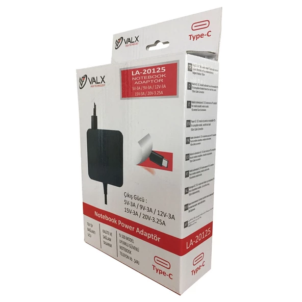 Notebook Adaptör Type-C Otomatik Voltaj 5V/9V/12V/15V/20V 3A Valx LA-20125 - 4