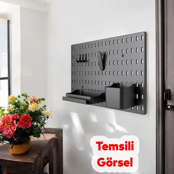 Plastik Delikli 7 Parçalı Organizer Siyah Renk Çok Amaçlı Anahtarlık Pano Düzenleyici 40x28 cm - 4