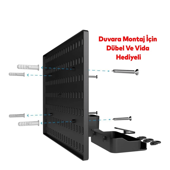 Plastik Delikli 7 Parçalı Organizer Siyah Renk Çok Amaçlı Anahtarlık Pano Düzenleyici 40x28 cm - 2