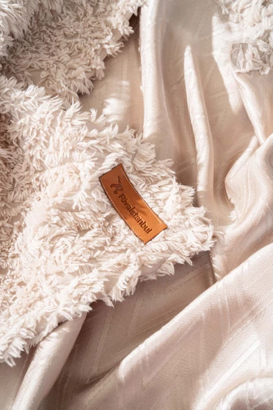 Rivaİstanbul Dali Zigzaglı Bej Çift Kişilik Jakarlı Deluxe Uyku Seti 3 Parça Yatak Örtüsü Seti - Resim 6