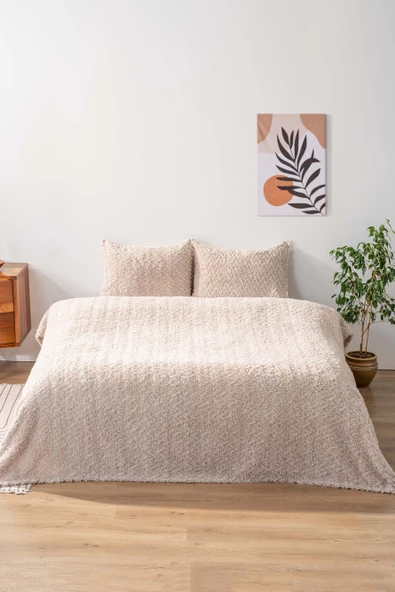 Rivaİstanbul Dali Zigzaglı Bej Çift Kişilik Jakarlı Deluxe Uyku Seti 3 Parça Yatak Örtüsü Seti - Resim 3