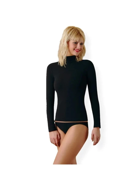 Anıt Kadın Balıkçı Yaka Uzun Kollu Likralı Fanila Atlet 2141 - 3 Adet  Siyah L ürün görseli