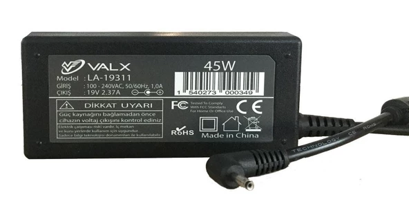 Notebook Adaptör Asus 3.0x1.1 19V 2.37A 45W Valx LA-19311