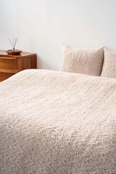 Rivaİstanbul Dali Zigzaglı Bej Çift Kişilik Jakarlı Deluxe Uyku Seti 3 Parça Yatak Örtüsü Seti - Resim 4