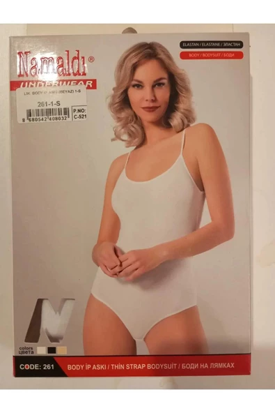 Namaldı Kadın Likralı İp Askılı Kancalı Body 261 - 6 Adet   Beyaz M - Resim 2