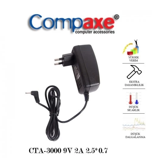 Tablet Adaptör 9V 2A 2.5x0.7 mm Compaxe CTA-3000