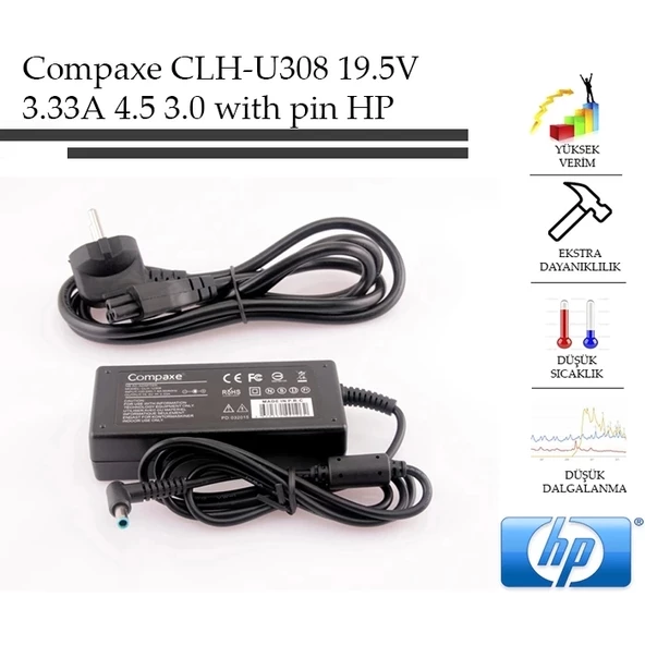 Notebook Adaptör Hp 4.5x3.0 mm 19.5V 3.33A 90W Compaxe CLD-U308