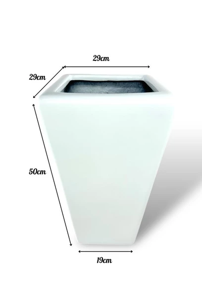 Nettenevime Fiber Saksı Beyaz Konik Vazo Dekoratif Saksı Fiberglas 29*50*19cm - 2