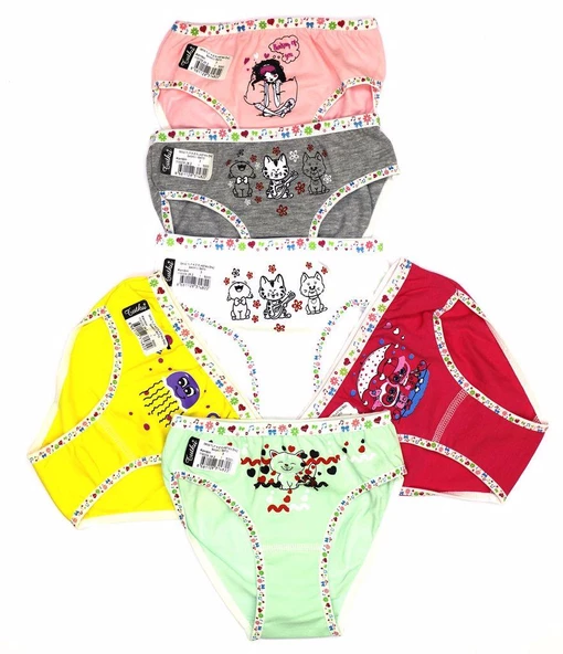 Tutku Kız Çocuk Renkli Likralı Slip Külot 6'Lı   Karışık Renk 3 (5-6 YAŞ) - Resim 2