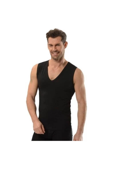 Jiber Erkek V Yaka Likralı Kolsuz Atlet 6'lı Paket - 117  Siyah M - Resim 2