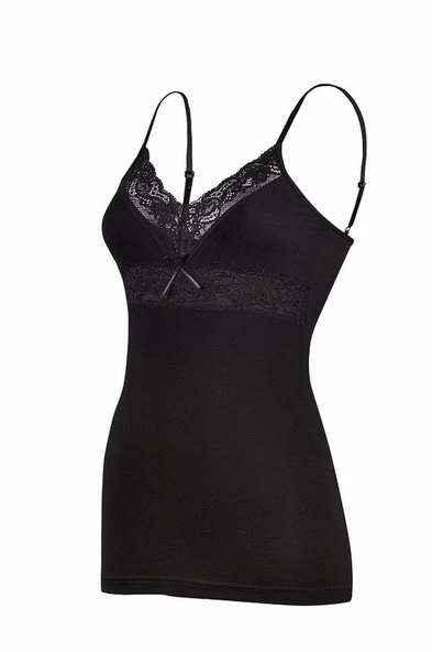 Yıldız Bayan Ayarlı V Yaka Dantelli Atlet Renk Seçenekli  Siyah M ürün görseli